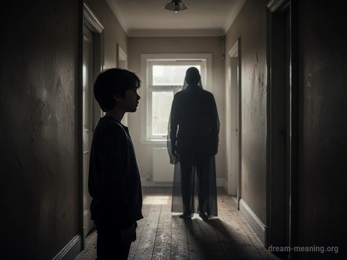 Silhouette of a person standing defensively in front of a shadowy, indistinct figure.