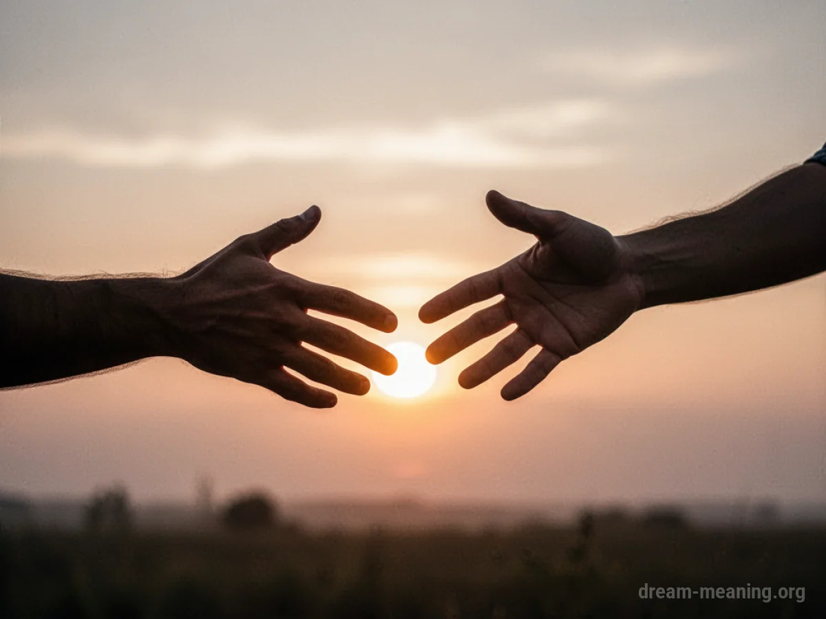 Two silhouetted hands reaching towards each other.