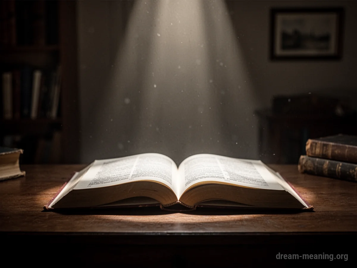 An open book with light shining on its pages.