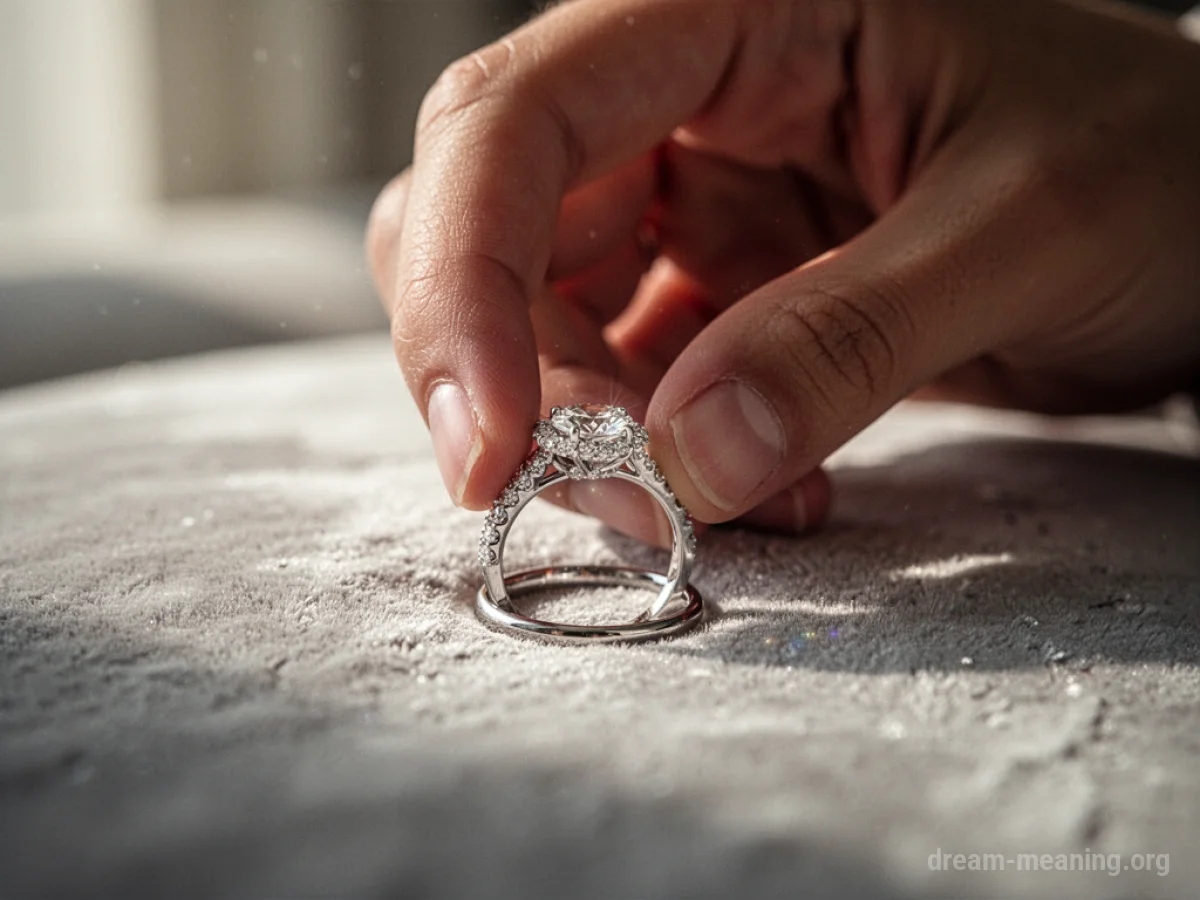 A hand reaching down to pick up a ring.