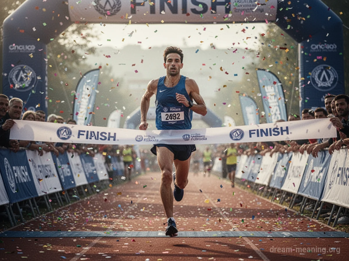 A runner's silhouette crossing a finish line.