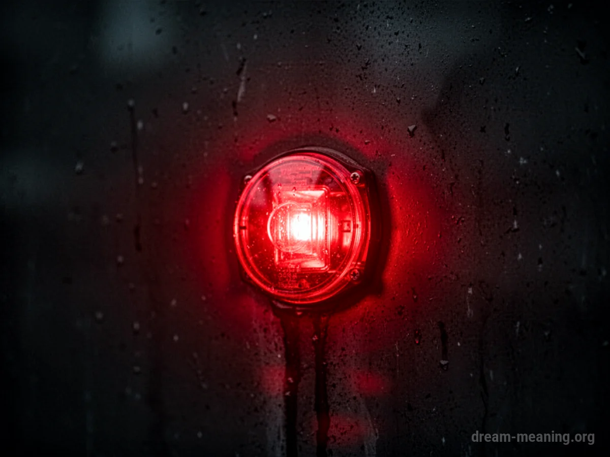 A bright red warning light flashing in the darkness.
