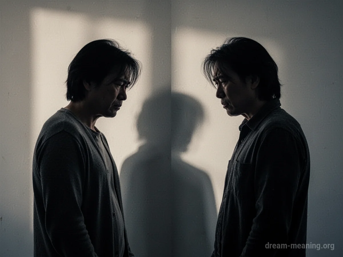 Two distant silhouetted figures, one appearing distressed.
