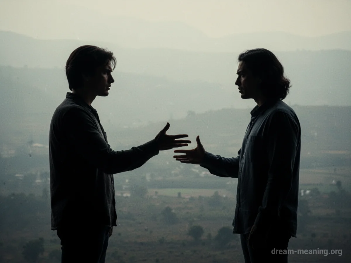 Two silhouetted figures facing each other with one hand extended.
