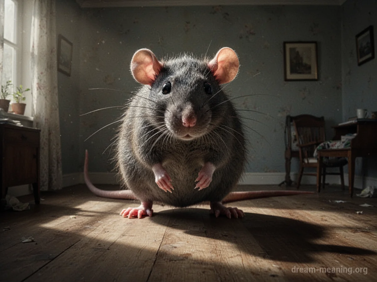 A very large rat dominates a small room.