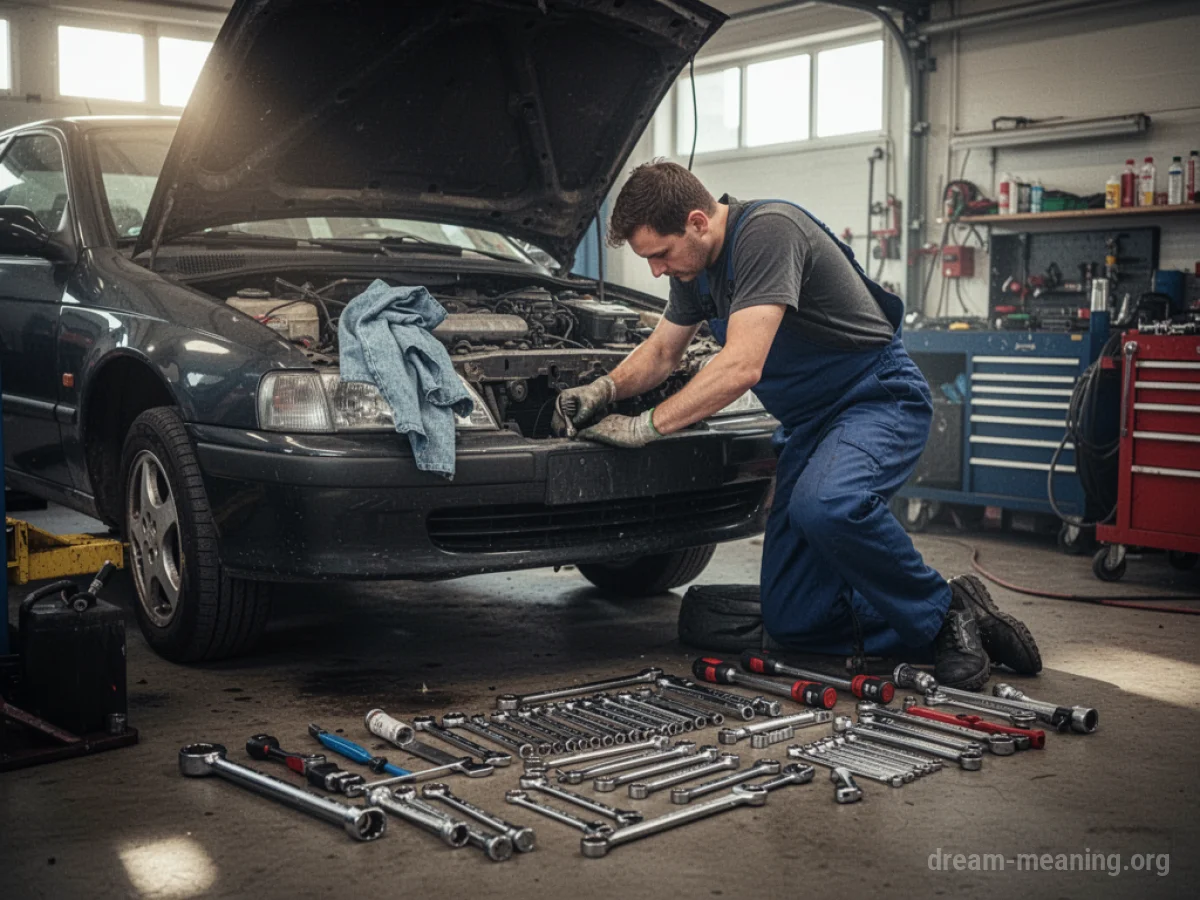 A person's hands tightening a bolt on a car engine.