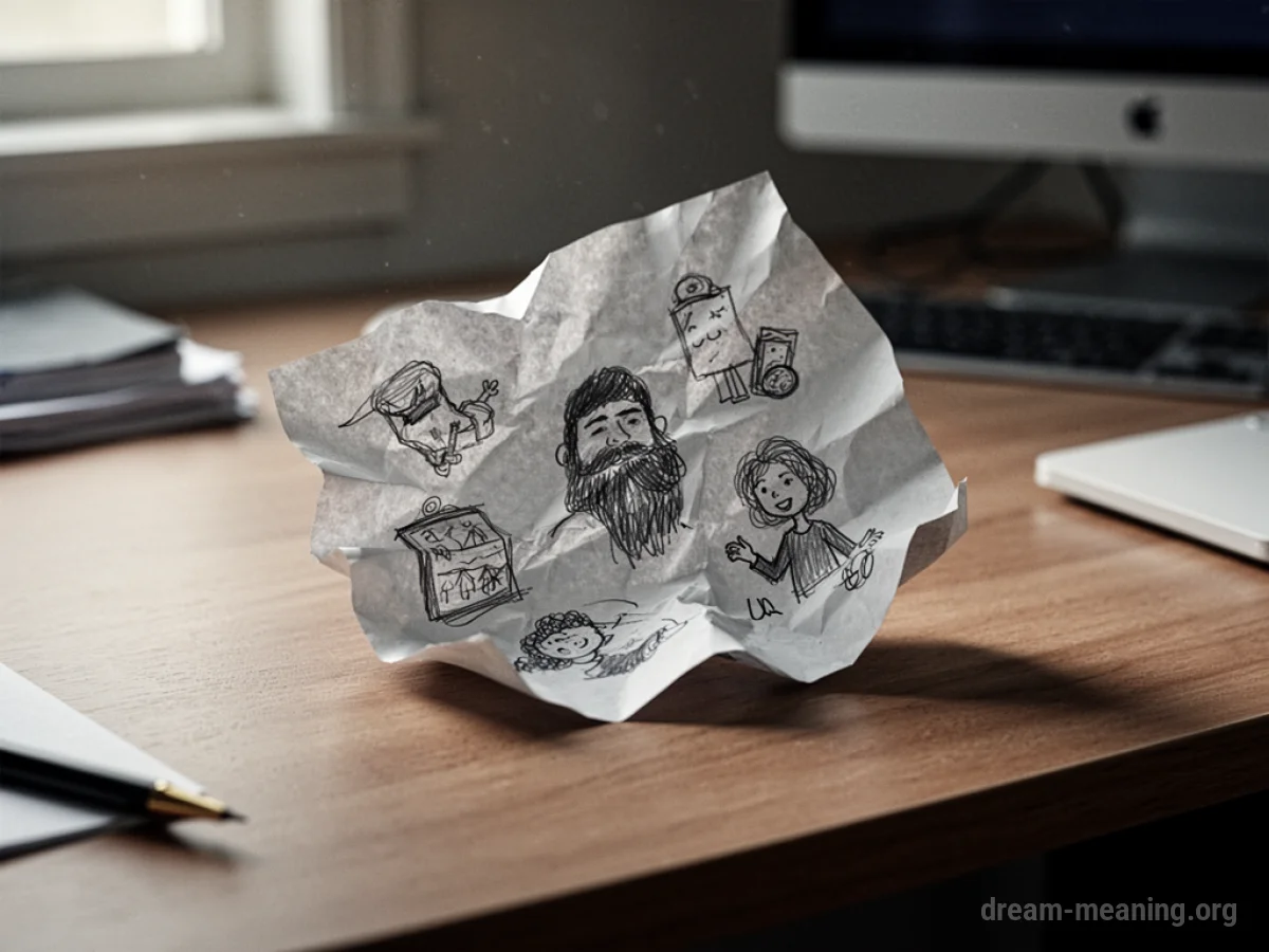 A crumpled piece of paper on a desk.