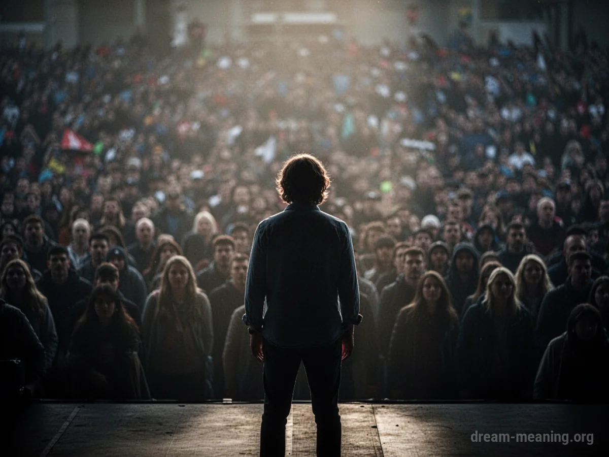 Silhouette of a person facing away from a blurred crowd.