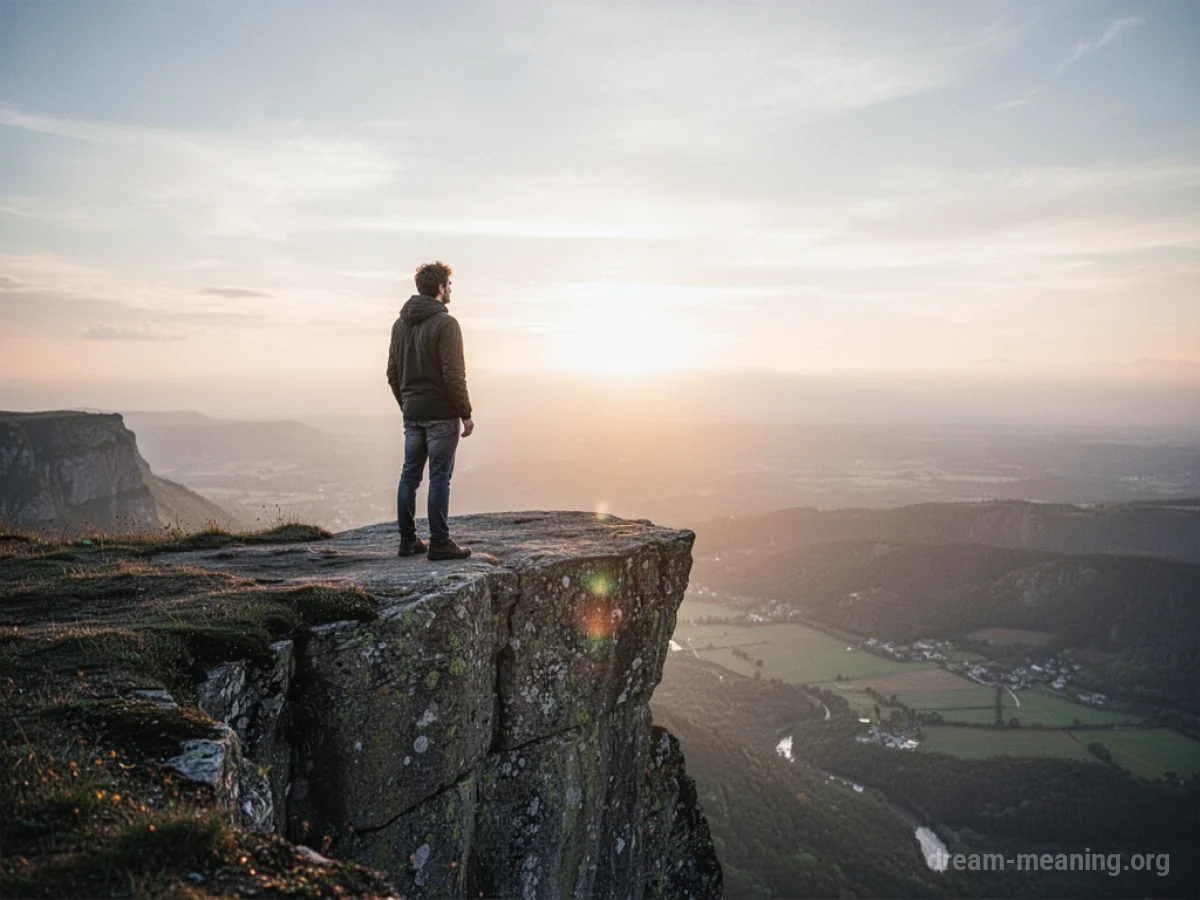 Silhouette of a person at the edge of a cliff.