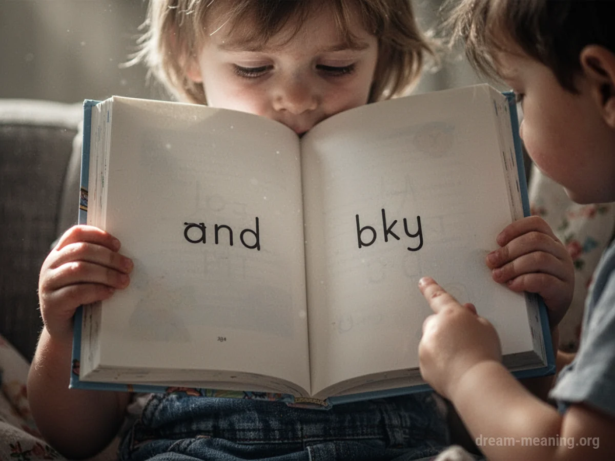 Child's hands holding an open book with letters.