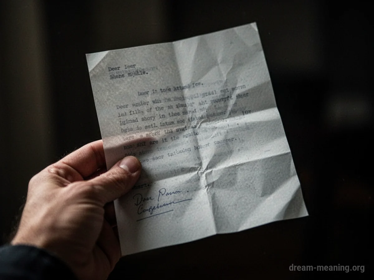 A hand holding a crumpled letter with faint writing.