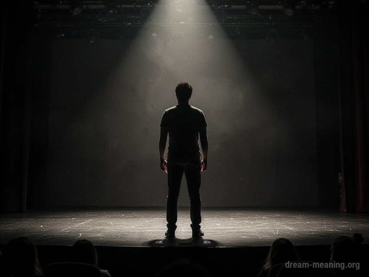 Silhouette of a person on a dimly lit, empty stage.