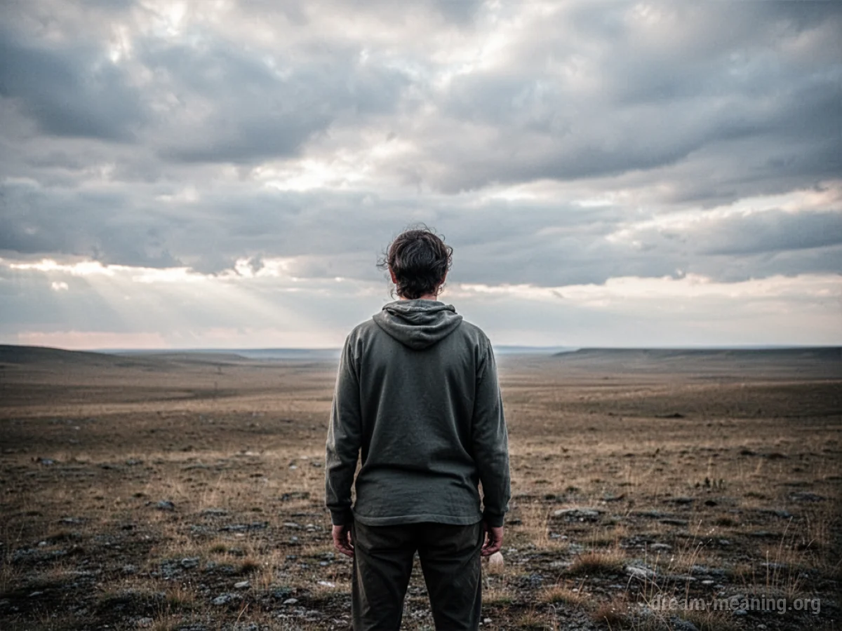 Silhouette of a person facing away, looking at a desolate landscape.