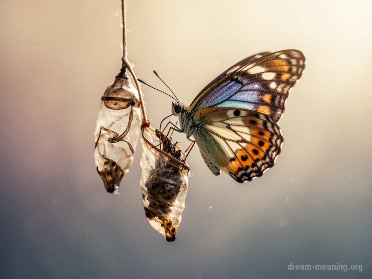 A butterfly's wings unfurling from a chrysalis.