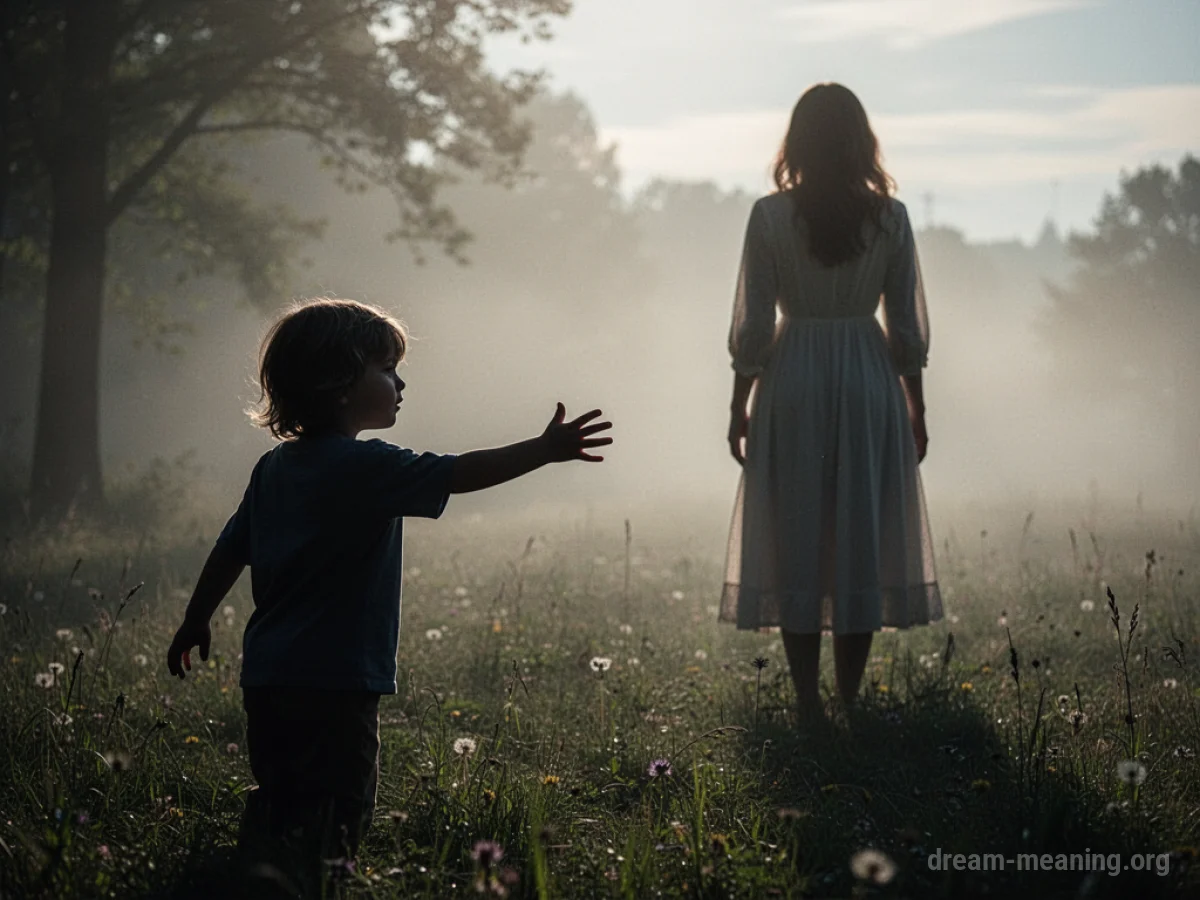 Silhouette of a child extending a hand towards a woman's back.