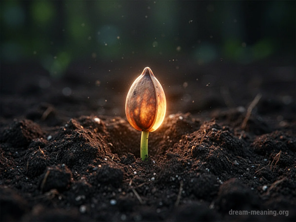 A small seedling pushing through dark soil.