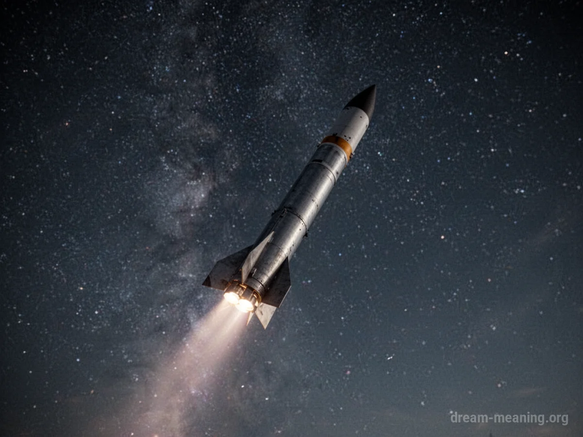 A rocket pointed towards the sky on a dark background.