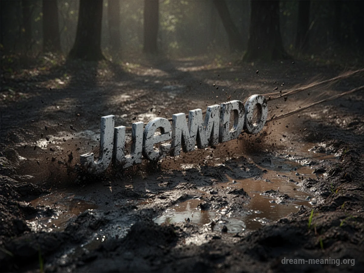 A word or name being pulled through mud.