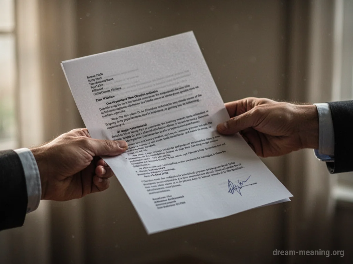A hand pushes away a document offered by another hand.