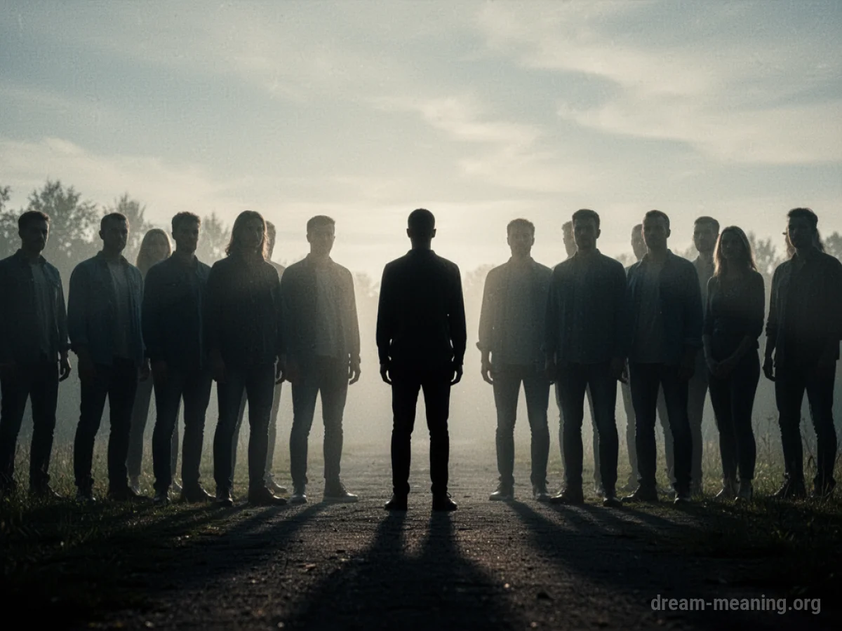 Silhouette of one person apart from a group.