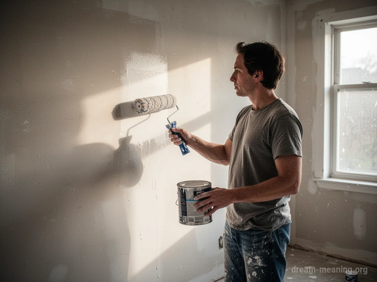 Person painting a wall in a room.