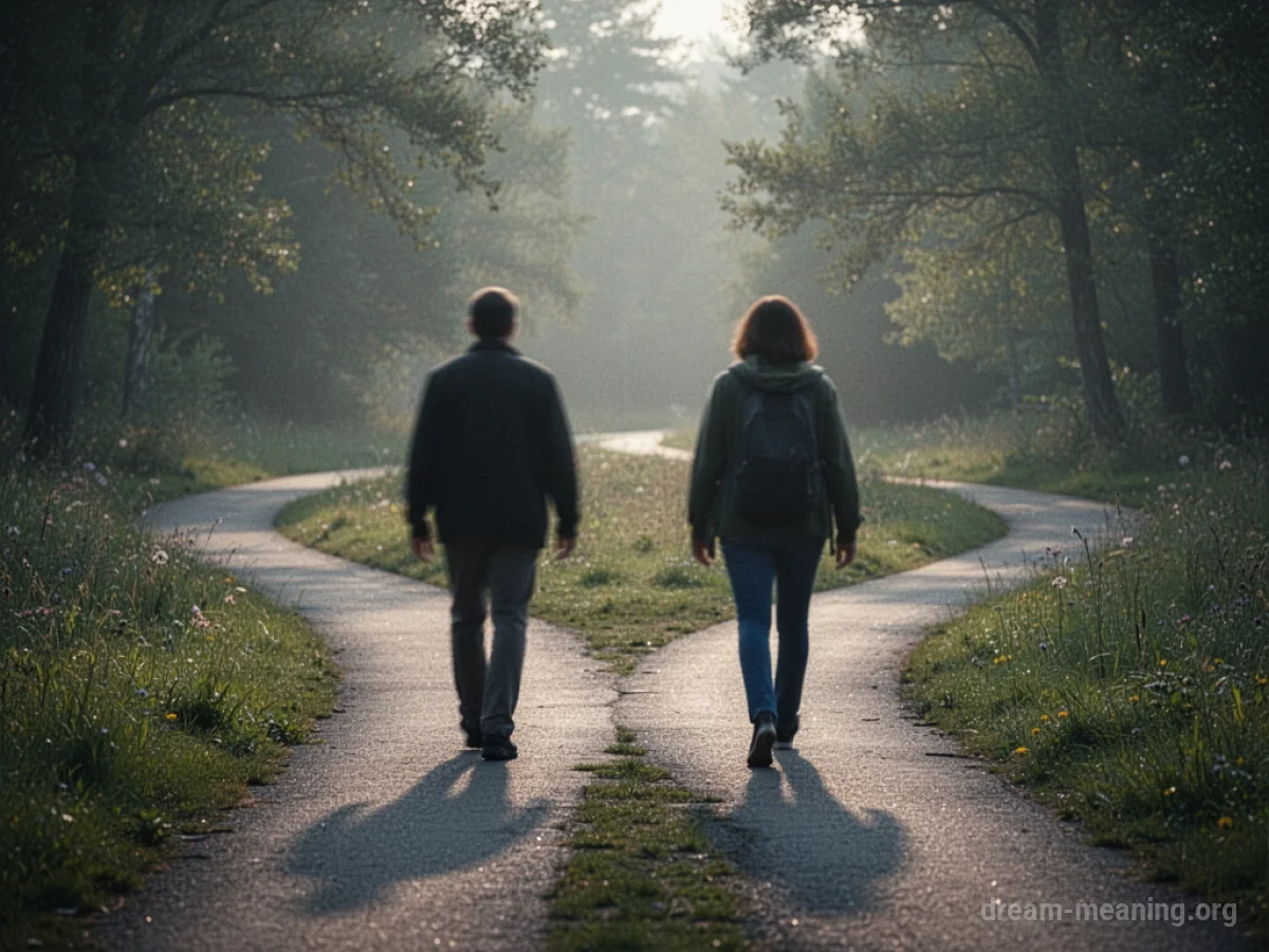 Two silhouetted figures on a diverging path.
