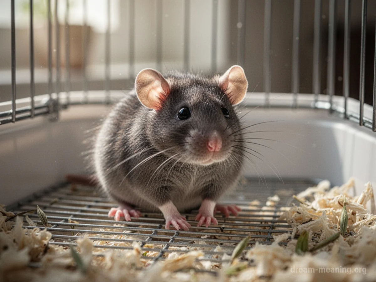 A domestic rat in a cage.