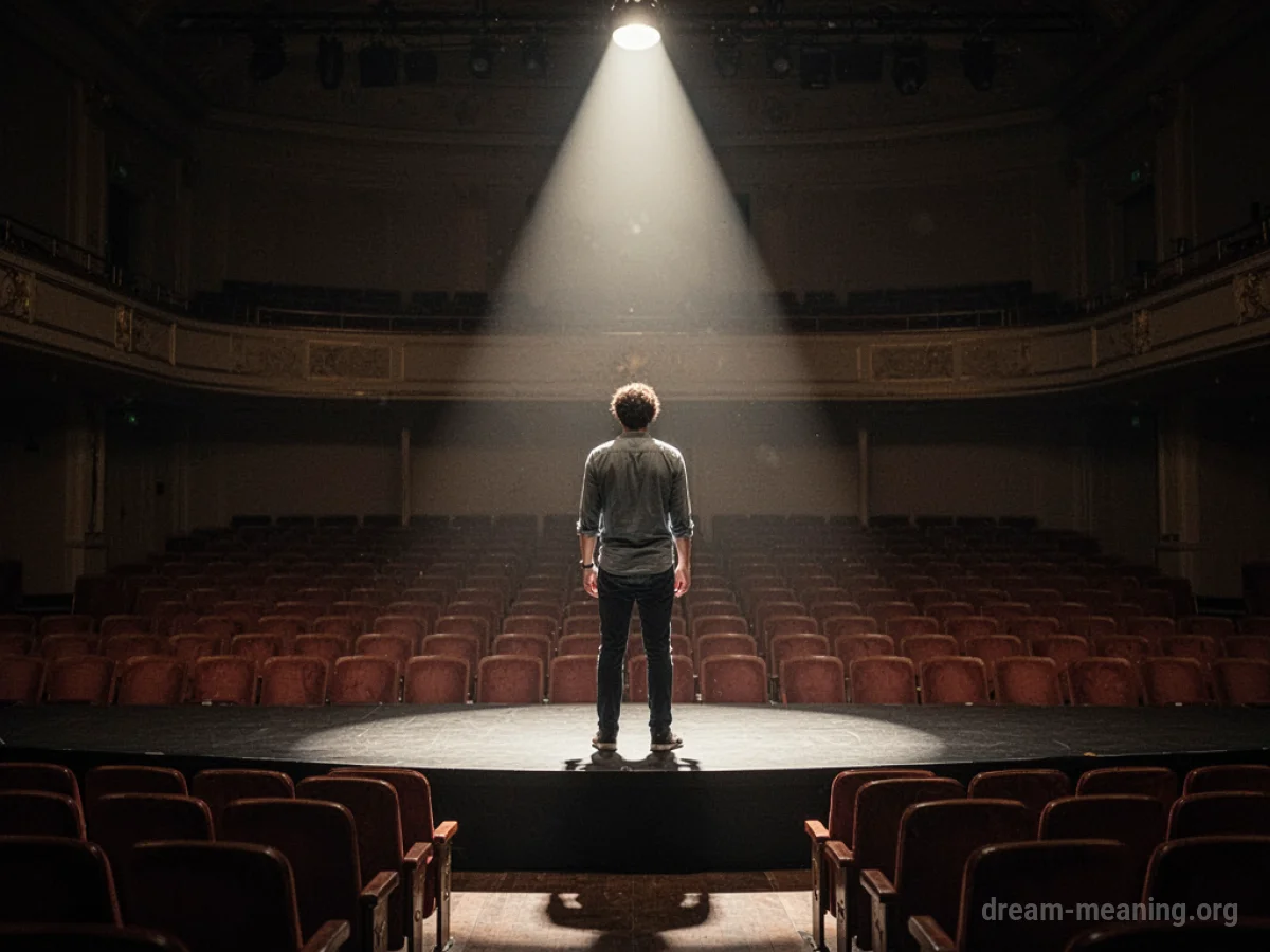 A lone figure on a stage illuminated by a spotlight.