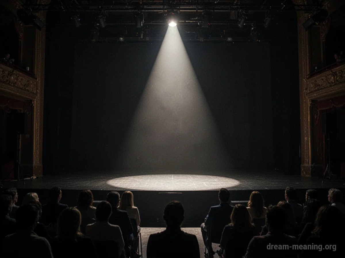 An empty stage illuminated by a single spotlight.