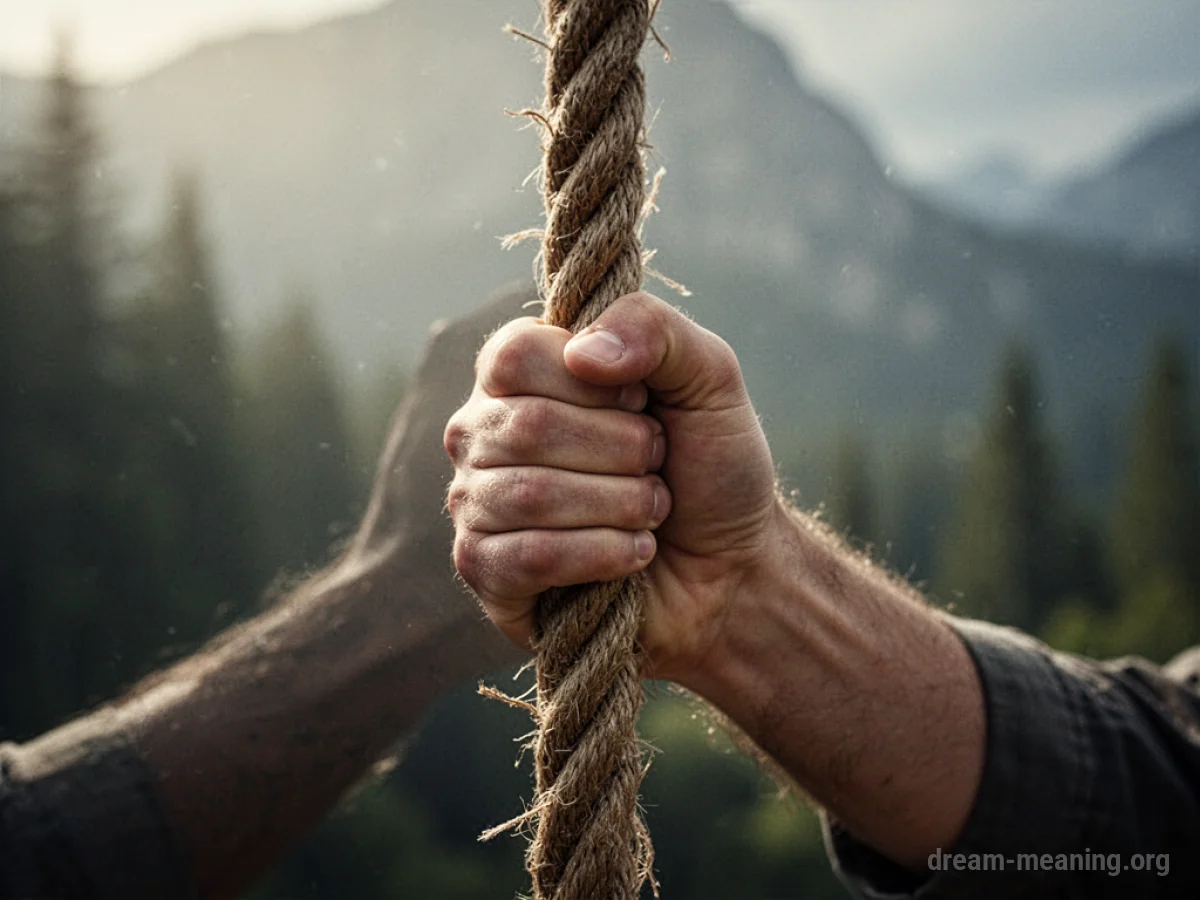 A close-up view of a hand firmly grasping a rope.