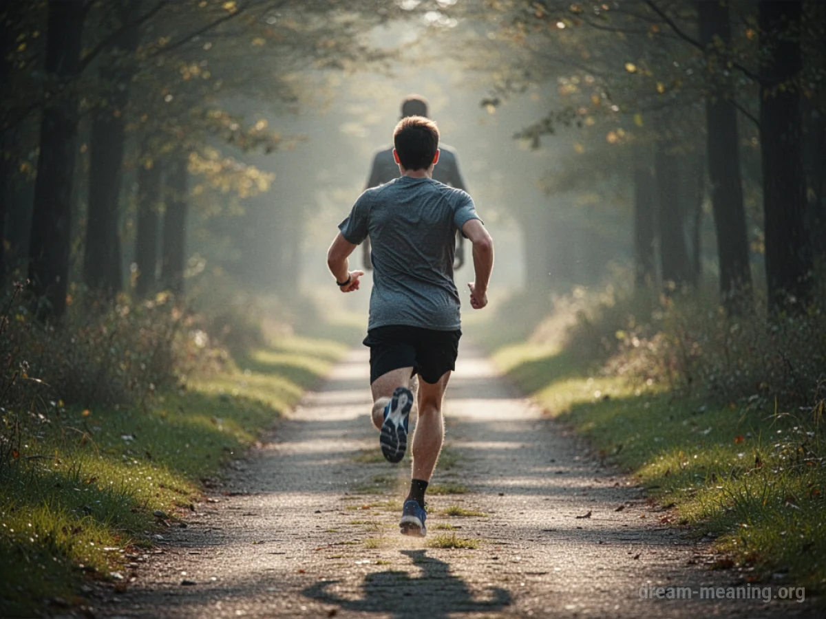 A person running down a path towards a distant figure.