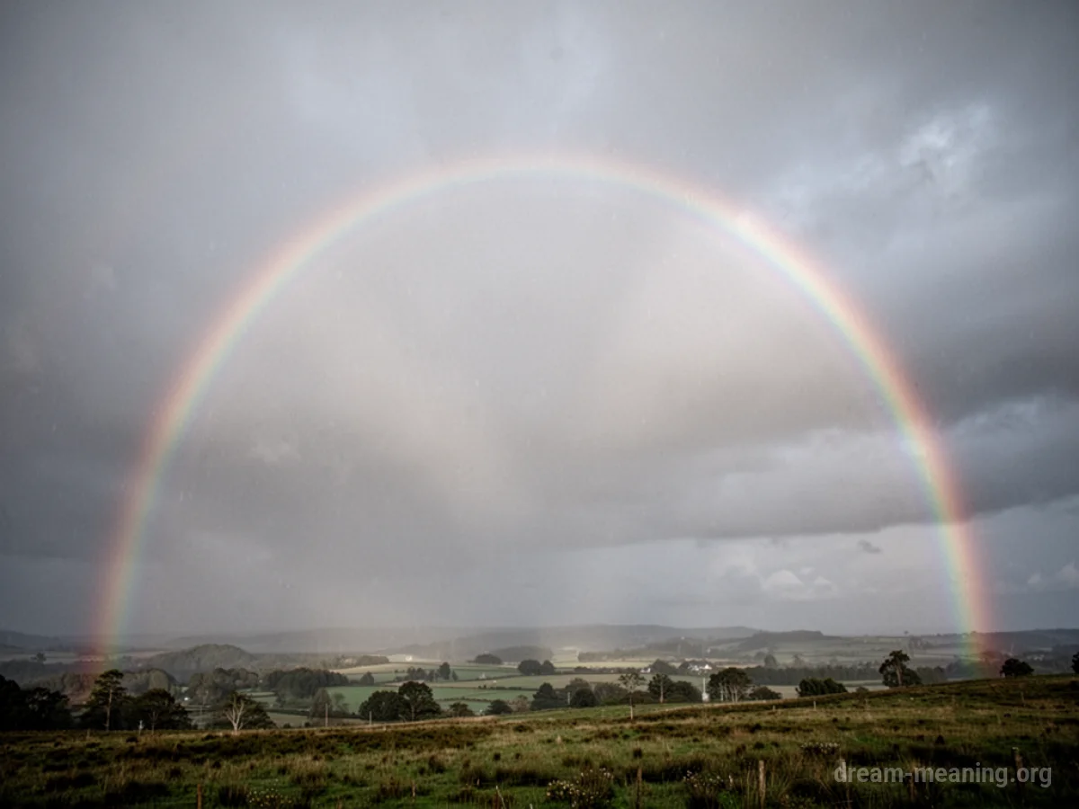 A rainbow arc fading away into clouds.