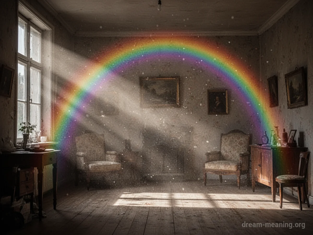 A rainbow appearing indoors within a room.