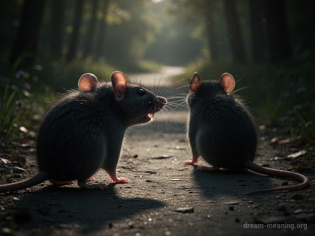 A dark silhouette of a rat with its mouth open, facing away.