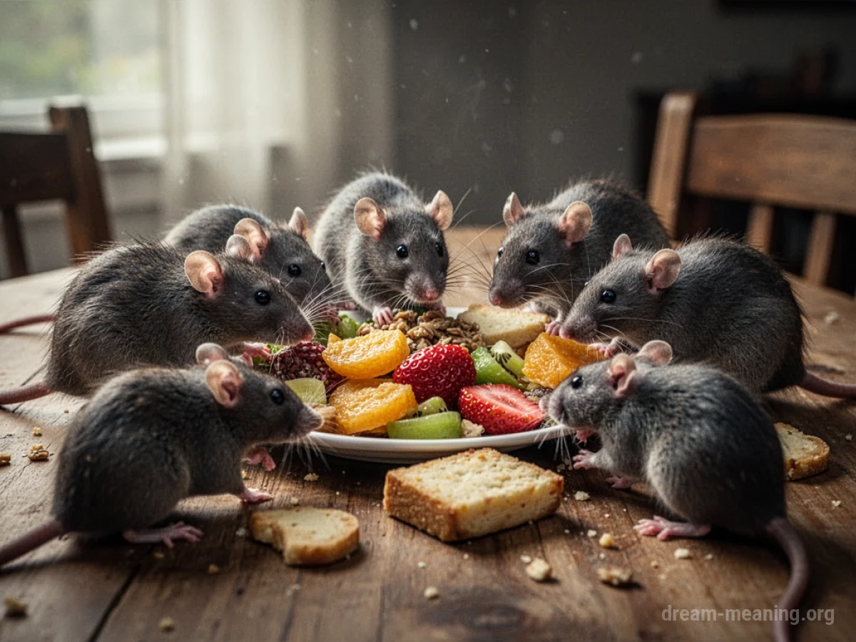 Rats consuming food from a table.