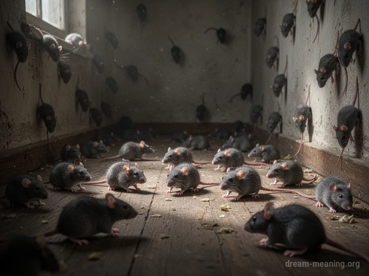 Numerous small rats covering the floor and climbing walls in a dark interior.