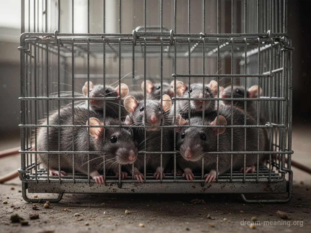 Rats confined within the bars of a metal cage.