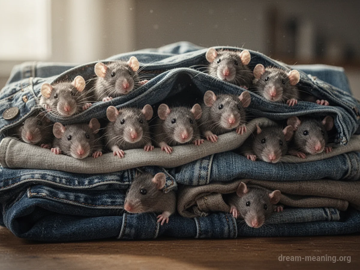 Several rats emerging from folded garments.