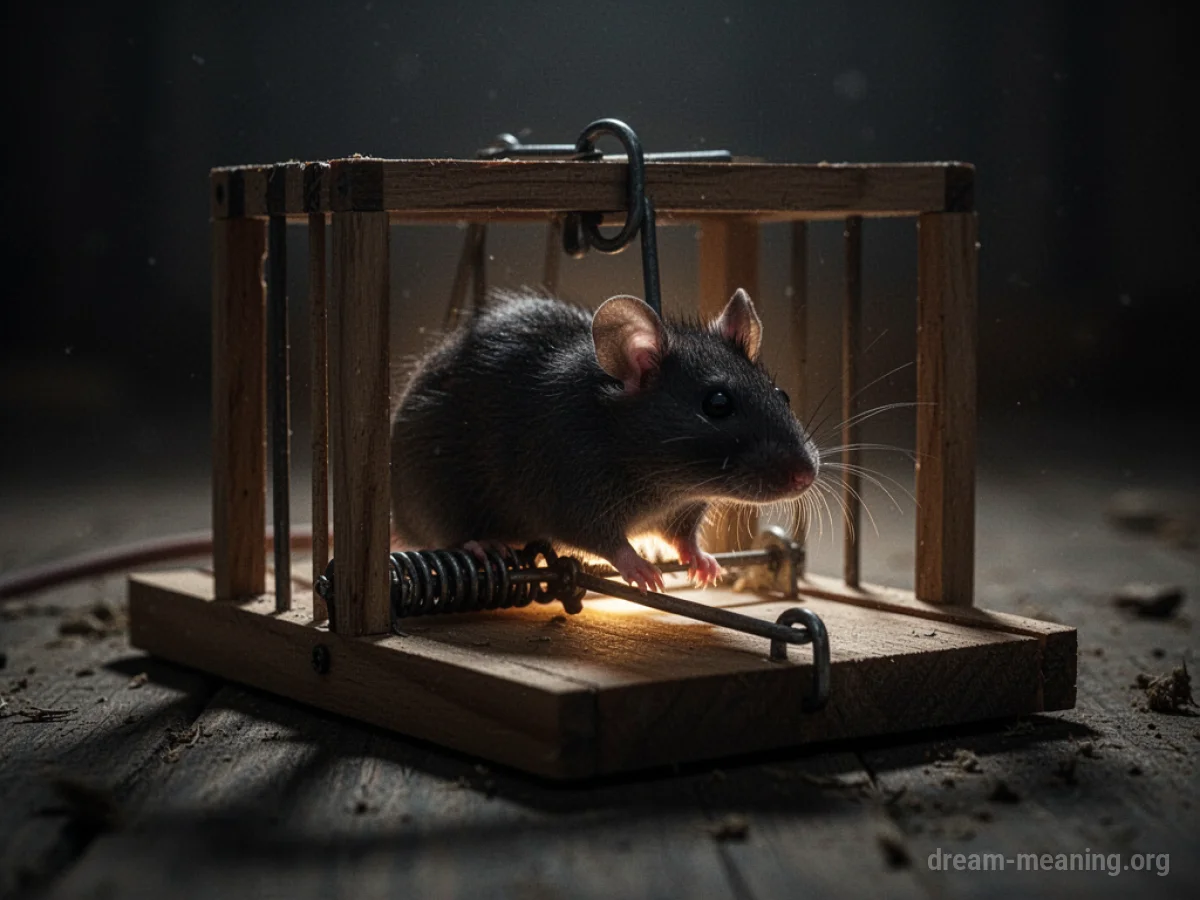 A rat caught inside a wooden trap.