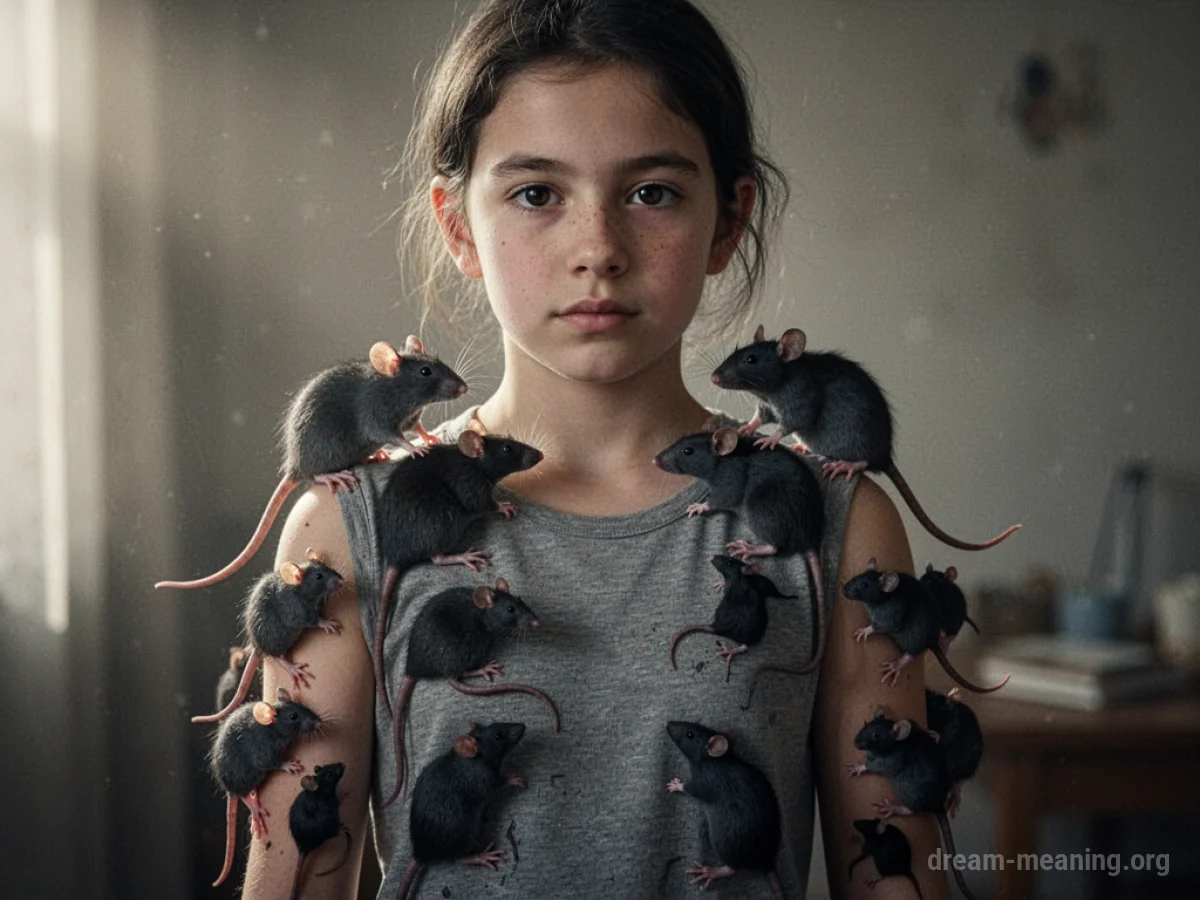 Silhouettes of rats crawling on a person's shoulders and arms.