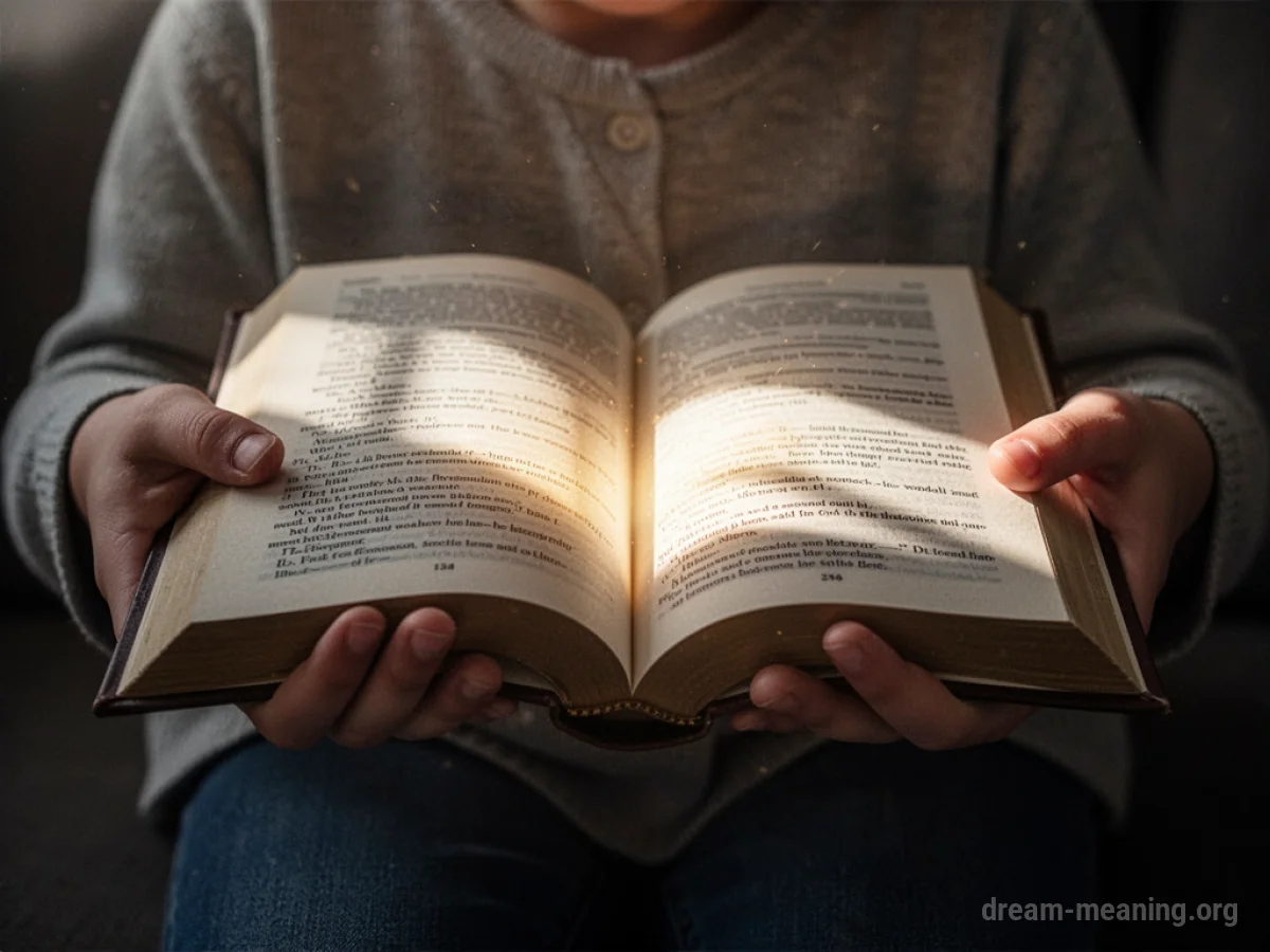 Hands holding an open book with light shining from the pages.