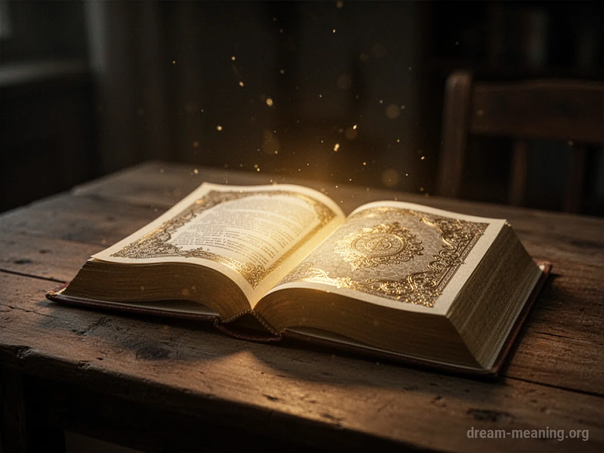 An open book emitting a soft golden light.