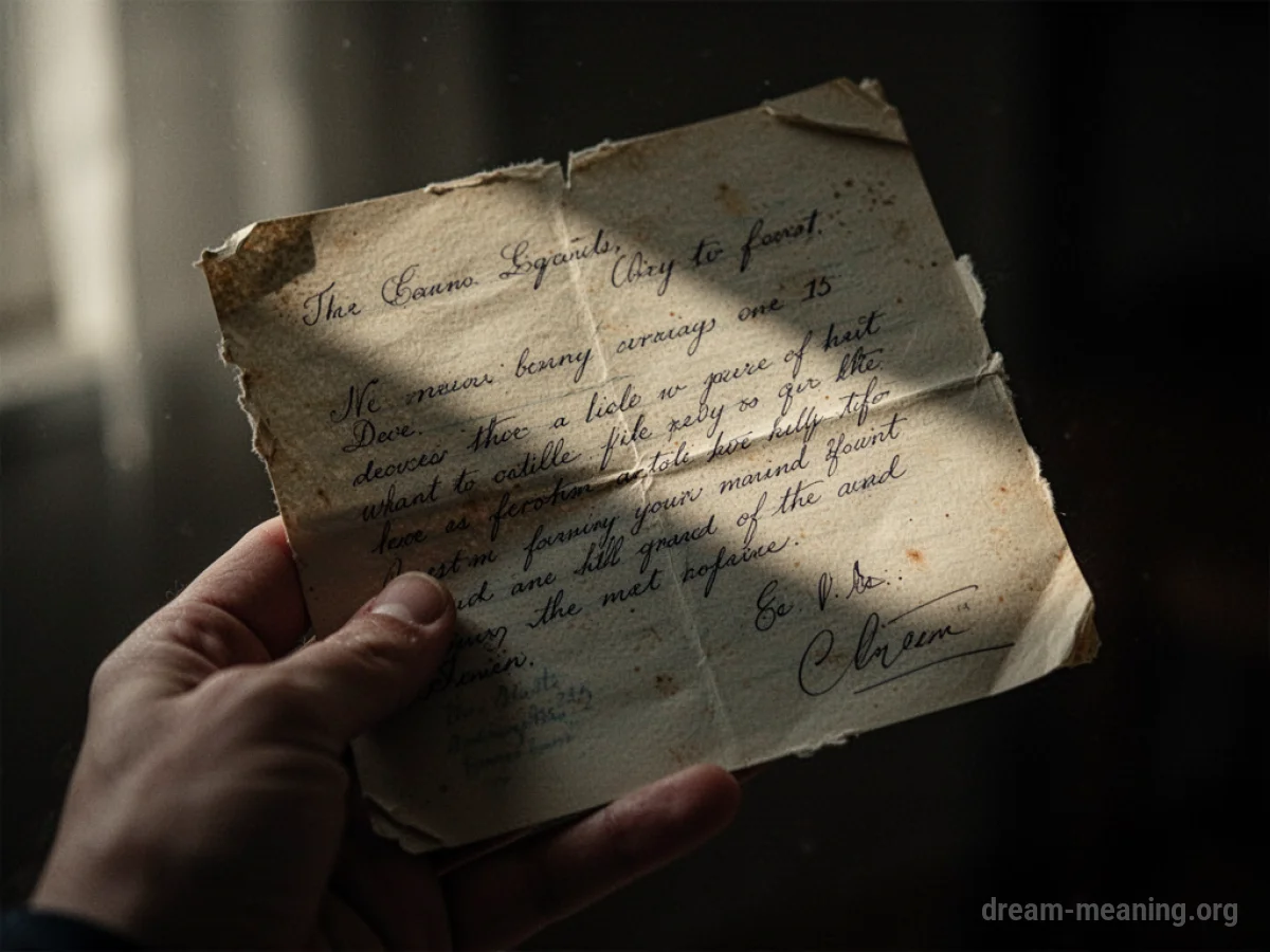 A hand holding a partially torn, aged letter.