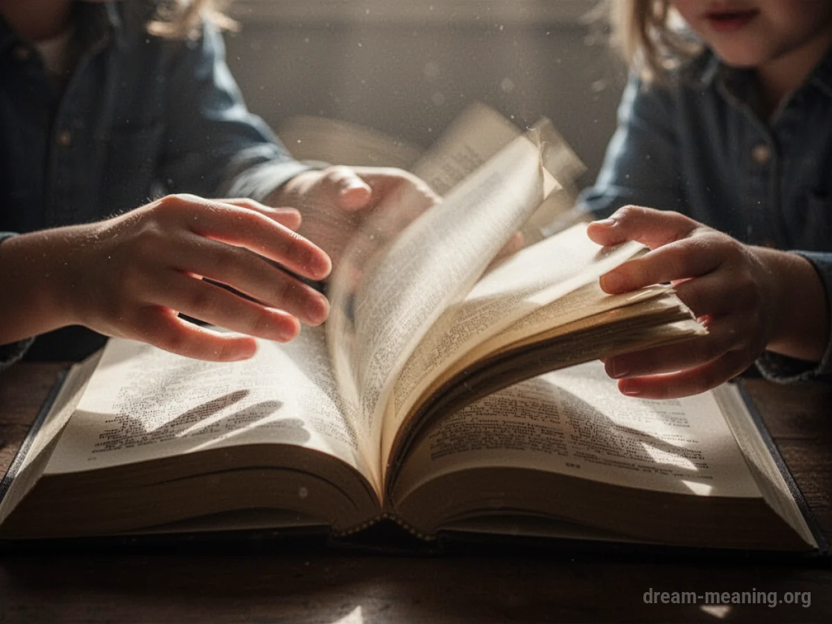 Close-up of hands rapidly flipping through book pages.
