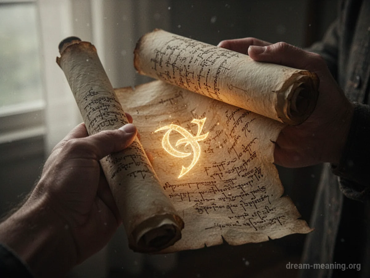 A hand unfurling a scroll with glowing symbols.