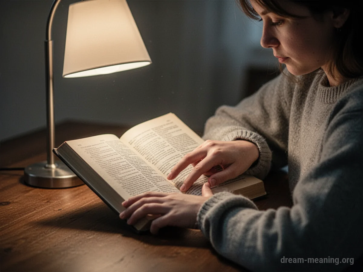 Person reading a book slowly under a lamp.