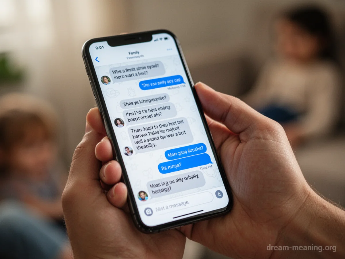 A hand holding a smartphone with text messages visible on the screen.