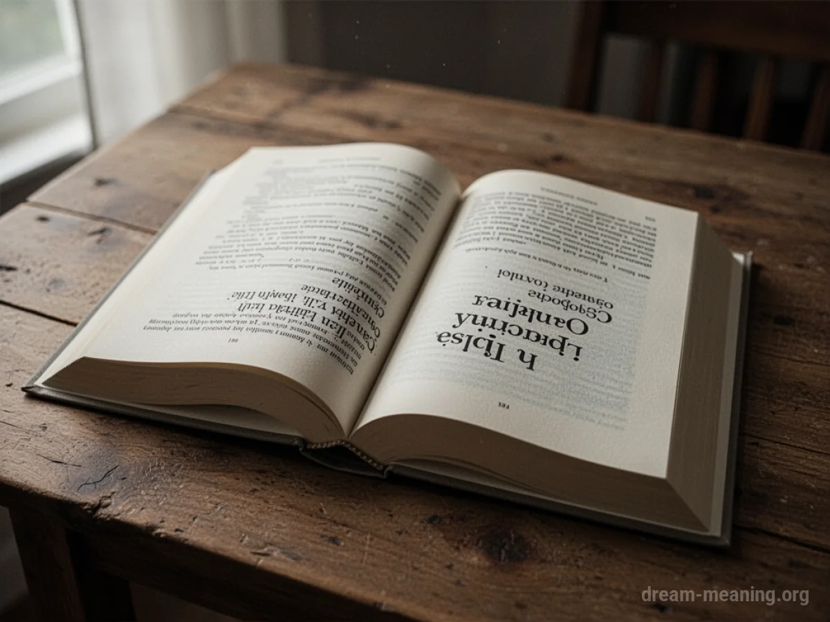 An open book with text visible upside down.