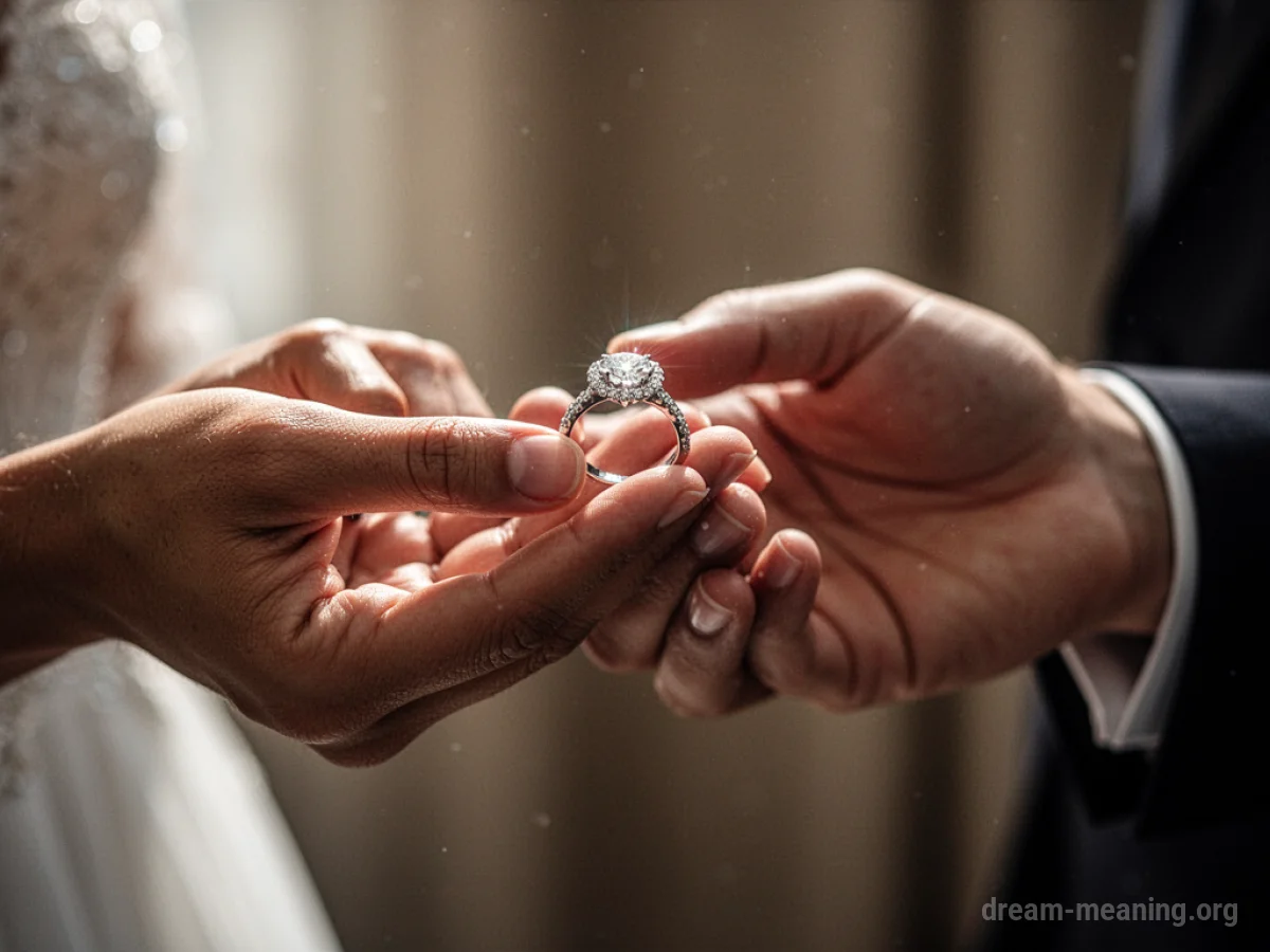 A hand offering a ring to another hand.