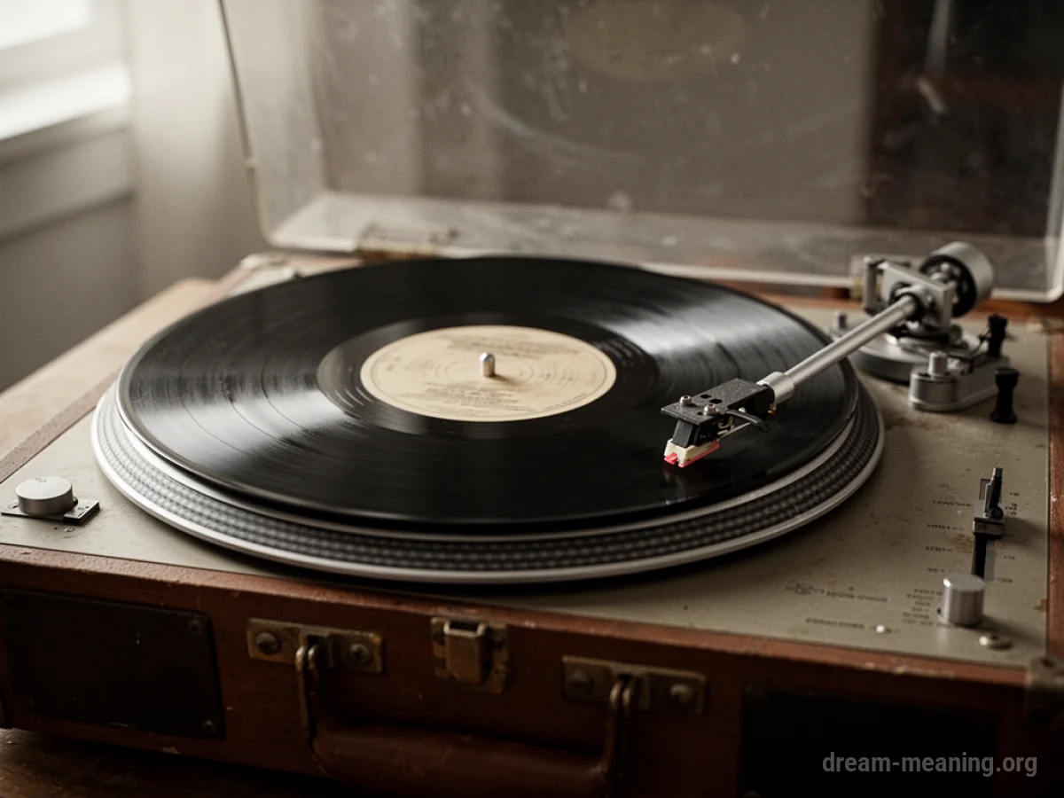 A vintage record player with a needle on a silent vinyl.